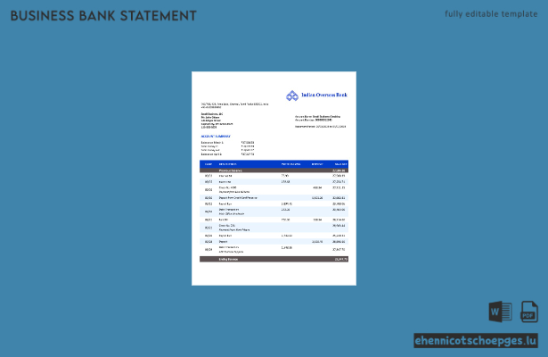 Beispiel eines Kontoauszugs der Indian Overseas Bank (Word- und PDF-Datei)